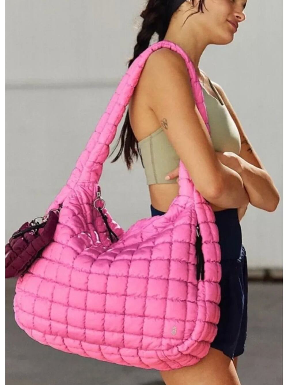 Free People NEW Movement Pink Bubblegum Quilted Carryall